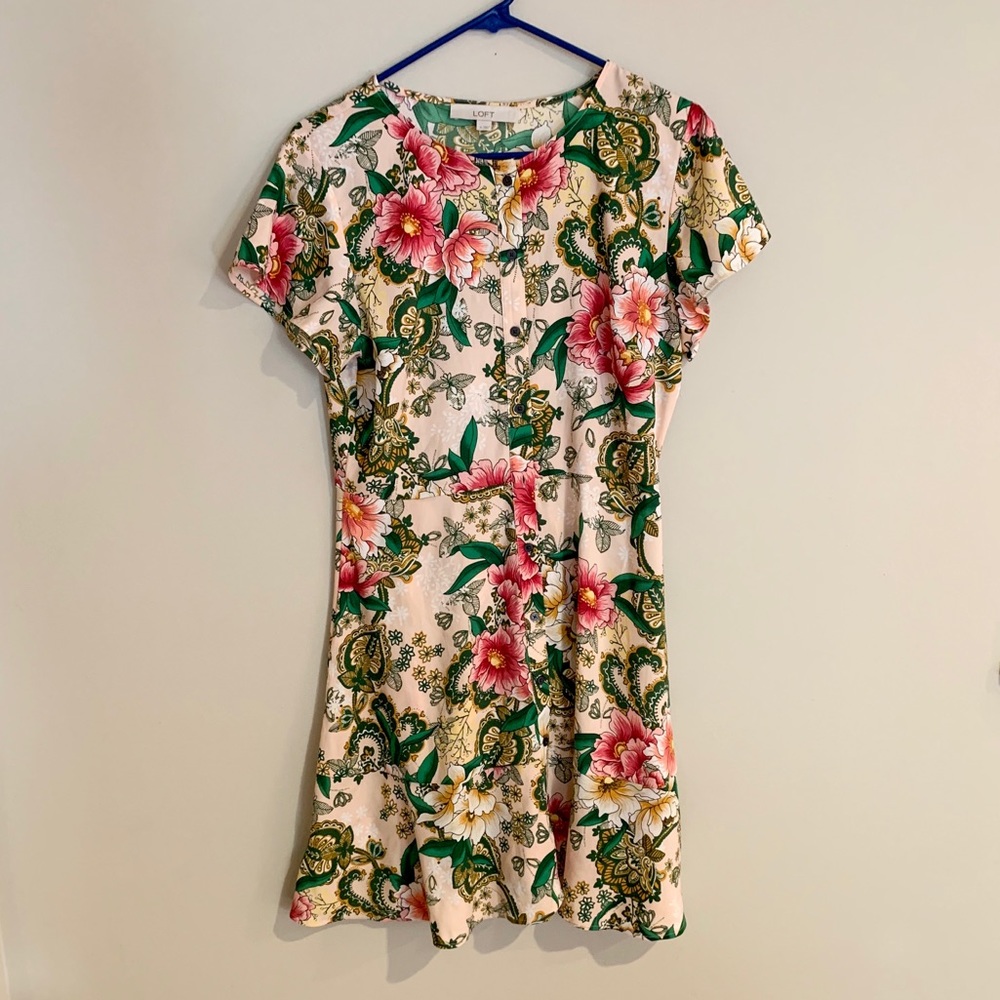Loft Floral and Paisley Button Front A Line Dress